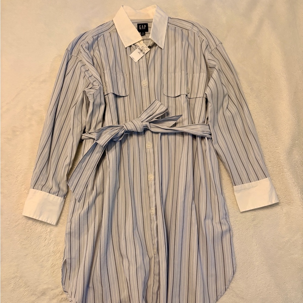 GAP Blue and White Striped Belted Shirt Dress